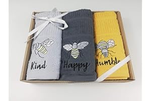 Sue Rossi Ltd 100% Turkish Cotton Tea Towels Embroidered Animal Cooks Cloth 3 Pack Kitchen Towel Gift Box Set Set (Bee)