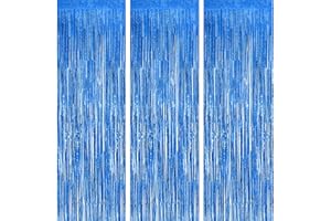 OFFCUP Cortina de Oropel, 3PCS Cortinas Metálicas Foil Fringe Cortinas Fiesta, 1m x 2m Flecos Cortina de Borla, para Decoración Pared Boda Cumpleaños Halloween Fiestas Navidad-Azul