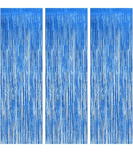 4 Tende Metalliche Blu Scuro Con Frangia - Decorazioni Per Feste E Sfondi Fotografici - Foto 3