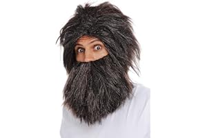 WIG ME UP- 6090A+B-P1-P68A-P30 Peluca Barba Set Hombres Carnaval Salvaje Hombre prehistórico Neandertal Mezcla castaña Gris