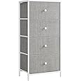 SONGMICS Chest of Drawers Bedroom, Drawer Storage Unit, Dresser with 4 Fabric Drawers, Metal Frame, Tall and Slim, for Closet, Dove Grey and Cream White LTS314L10