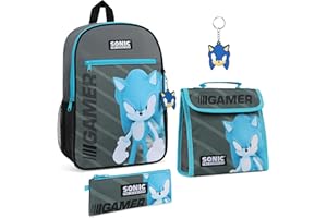 Sonic The Hedgehog Boys Backpack School Bag Sets with School Bag Lunch Bag Pencil Case Keyring 4 Piece Kids Travel Bag Set Sonic Gifts