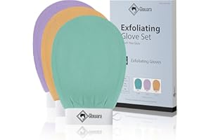 GLOWARA 3 PCS Exfoliating Glove and Mitts, Removes Dead Skin and Fake Tan with Kessa Body Scrub Glove Set for Deep Body Cleansing and Hamam Use. (Gentle Exfoliation 3-Pack (150D))