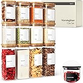 KIVY Vorratsgläser eckig [12er Set] + Etiketten - Stapelbare & Luftdichte Vorratsgläser mit Deckel - Vorratsdosen mit Deckel 