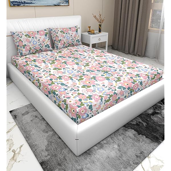 BSB Home 3D Super 180 TC Polycotton Double Bedsheet with 2 Pillow