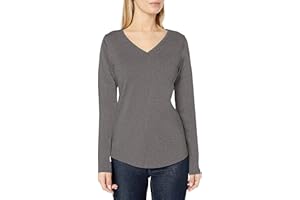 Amazon Essentials Camiseta de Cuello en v de Manga Larga, 100% Algodón y Ajuste Clásico Mujer