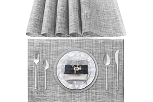 Poligono Zmywalne Podkładki Stołowe, zestaw 6 sztuk PVC Podkładki Śniadaniowe, Antypoślizgowe, Odporne na Ciepło, Do Stołu Kuchennego, Szary