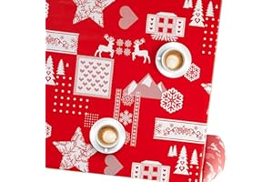 KP HOME Red PVC Table Cloth Wipe Clean Tablecloth Scandi Style Christmas Wipeable Table Cloth Reindeers Xmas 200 x 140 Rectangle Oilcloth Tablecloth 6 Seat 200x140 Waterproof Plastic Table Cover