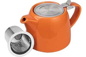 ORNA THE SOUL OF YOUR HOME ORNA Théière en céramique avec infuseur et couvercle - Petite théière en porcelaine pour une ou 2 personnes - 550 ml - Orange