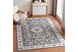 CHOSHOME Washable Grey Boho Vintage Area Rug - 80x150CM, Soft Short Pile, Anti-Slip, Classic Living Room Rug