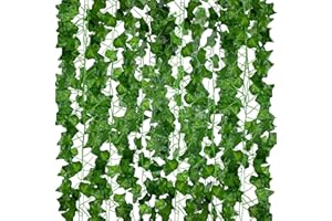 ADORAMOUR Artificial Ivy Garlands - 12Pack 210cm Length - Realistic Fake Vines for Room Aesthetic and Garden Wall Decoration for Indoor Outdoor, Green Faux Leaves Plastic Hanging Plants Greenery Decor