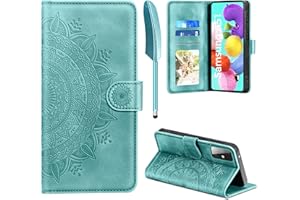 EASDNB Lederhülle für Samsung Galaxy A51 Hülle, Handyhülle für Samsung Galaxy A51 Flip Wallet PU Leder Case [Kartenfach] [Magnet] [Standfunktion] Prägung Klapphülle Schutzhülle, Grün