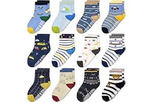 HYCLES Baby Girp Socks 12 Pairs for Boys Girls 0-7 Years Toddler Infant Kids Children Non Skid Anti-slip Socks