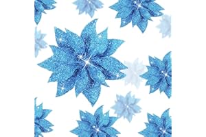 Chunyin 24 Pezzi 3 Dimensioni Fiori di Poinsettia di Natale Fiori Artificiali di Magnolia per Albero di Natale Fiori Finti Glitterati Natalizi con Clip Decorazioni per Festa Capodanno (Blu)