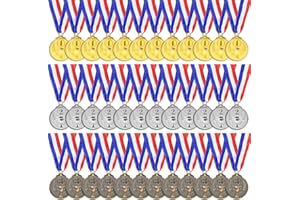 Brelet 36 pcs Medailles d'or Médaille d'argent Médaille de Bronze en Métal avec Rubans de Cou Medaille Foot Anniversaire Ski Travail Sport pour Recompense Sport Day Diamètre env. 5 cm