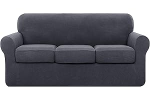 subrtex 3-Seater Sofa Cover with 3 Separate Cushion Covers, Stretch Sofa Slipcover Replacement Furniture Protector (Sofa, Grey)