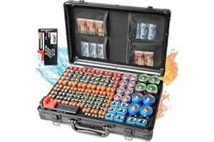 MATGEUT Deluxe Aluminum 200 Battery Storage Organizer case with Tester, Hard durable Fireproof battery case fits 60 AA, 86 AAA, 8 AAAA 8 C, 8 D, 8 9 V Batteries(no battery)