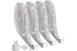 EANLOLY Selbstklebende Strassband Kristall Strass, Bling Glitzersteine Selbstklebend, DIY Diamant Band, 4 Rollen in 4 Größen（Silber）
