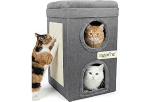 zooprinz katzenhöhle cat cave – kuschelhöhle für Katzen & große Katze, warmes katzenbett beige mit katzenkissen, katzenhaus Indoor als katzenversteck & liegeplatz (Anthrazit, 39 × 39 × 64 cm)