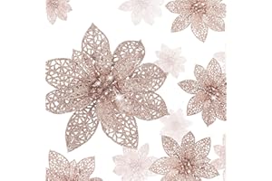 BOAO 24 Stück Glitzer Weihnachtsstern Weihnachtsbaum Ornament Weihnachtsblumen Dekor Ornament, 3/4/6 Zoll (Roségold)