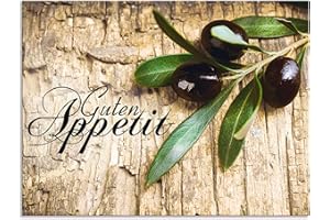 ARTland Spritzschutz Küche aus Alu für Herd Spüle 80x60 cm (BxH) Küchenrückwand mit Motiv Kräuter Olive Guten Appetit Olivenzweig Holzoptik Braun H6ZI