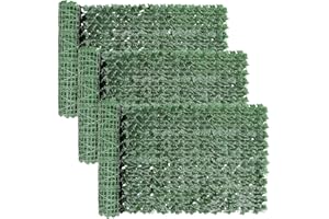 FUOBECIE Artificial Ivy Fence Screen, 3PCS Fence Screening Trellis with Artificial Leaves Privacy Trellis Roll for Balcony Outdoor Garden Wall Mat Decoration, Green (1 x 3 Meter)