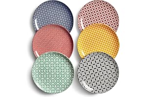 DOWAN 8,5" Ceramiczne talerze obiadowe, porcelanowy zestaw talerzy do sałatek, kolorowe miski do serwowania na Święto Dziękczynienia i Boże Narodzenie | Zestaw 6 szt