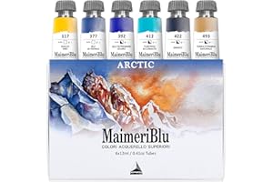 Maimeri BLU, acquerelli di belle arti, set artico, scatola di cartone, colori assortiti, 6 pezzi da 12 ml, multicolore, 12 ml