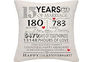 BOMMEX 15 Years of Marriage Gift 15th Wedding Anniversary Cushion Cover Keepsake Decoration Gift for Couples Parents Women Men Mum Dad Husband Wife Grandma Grandad Aunt Uncle Friends (15 YEARS)