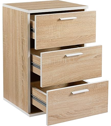 Comodino Pepe Con 3 Cassetti - Effetto Rovere Sonoma, 39x54x28 Cm - Design Essenziale Per Camera Da Letto - Foto 10
