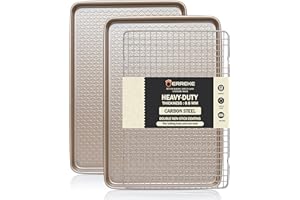 Erreke Set Teglie da Forno Antiaderenti con Griglia, 40x27cm Acciaio al Carbonio 0.8 mm Rettangolare, Ideale per Pizza, Biscotti, Pollo, Pesce e Verdure al Forno, Lavabile in Lavastoviglie, Robusto