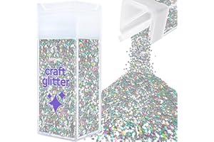 Hemway Craft Glitter Shaker 130g / 4.6oz Glitter for Arts, Crafts, Resin, Tumblers, Nails, Painting, Decoration, Festival, Cosmetic, Body - Extra Chunky (1/24" 0.040" 1mm) - Silver Holographic