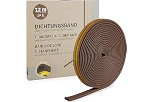 Cinta de sellado autoadhesiva marron: 12 m de burlete cortavientos - junta de puertas, tira para puerta y ventana, aislante acustico de puerta LIVAIA
