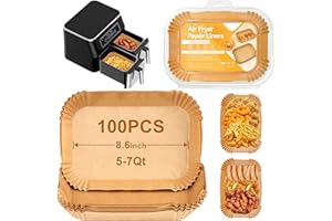 AMBIENDEN Air Fryer Liners 8.6 Inch (22cm) Rectangular Disposable Paper Liners 100PCS for Ninja AF300UK AF400UK, Tower T17088, Salter, Instant – Oilproof Non-Stick Dual Basket Accessories