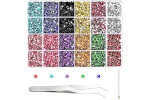 NACHLYNN 35700 Stück Strass Set aus Kunstharz 12 Farben Flache Rückseite Runde Jelly Strasssteine Mit Pinzetten 2-6 mm Schillernde Nicht Hotfix Kristall Edelsteine