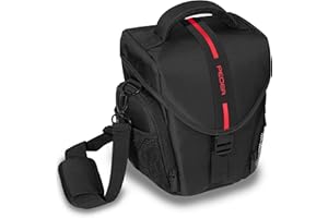 PEDEA Torba na aparat DSLR "Essex" Torba na aparat lustrzanki z wodoodporną osłoną przeciwdeszczową, paskiem do noszenia i przegródkami na akcesoria, rozmiar L, czarny/czerwony