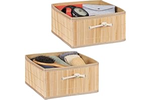 Relaxdays Almacenaje Bambú, Set 2, 16,5 x 32 x 35 cm, Cesta Estantería con Asa, 15 l Cada una, Plegable, Natural