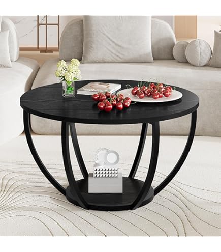 HOMERECOMMEND 28 inch ronde salontafel met opslag, 2-laags houten
