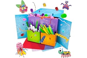 abeec Valigetta Creativa per Bambini | Kit Lavoretti Creativi per Bambini con 3 Cassetti Separati per Organizzare i Materiali | Contiene Pompon,Carta,Scovolini,Glitter,Occhietti Adesivi | 100 Pezzi