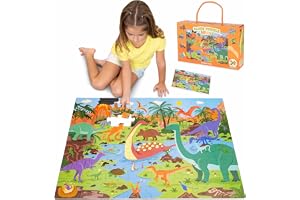BONNYCO Jättegolvpussel Dinosaurier för Barn, 48 Stora Bitar och Bildguide | Jättepussel 92 x 62 cm. Idéer för Spel och Presenter till Pojkar och Flickor, Pedagogiska Leksaker för Barn från 2 till 8 År