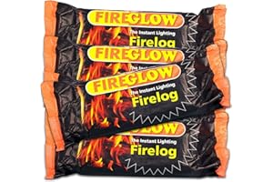 FIREGLOW 15 x Instant Lighting Firelog, Unflavored, Burns for up to 90 Minutes, Perfect for Open Fires, Fire Pits and Chimineas, Made from Compressed Wax and Sawdust