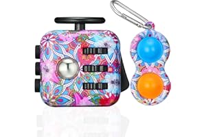 MarckersHome Juego de Fidget con Llavero Antiestrés - Cubo con 6 Módulos Relajantes Anti-ansiedad - Juguete Sensorial para Niños y Adultos