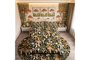 richhome Påslakan med vilda svampar, 2 delar, söta jordgubbsblommor, påslakan för barn, pojkar, flickor, rustik stil, djungel