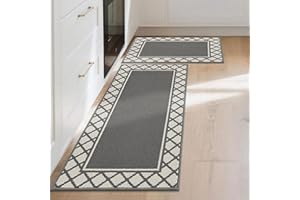 COSY HOMEER Absorbent Kitchen Runner Rug Mats 2 Pieces, 50x76cm+50x122cm, Extra Nonslip TPR Backed Carpet Rugs for Kitchen, Soft Standing & Machine Washable, Vacuum Cleaner Available No Curling, Grey