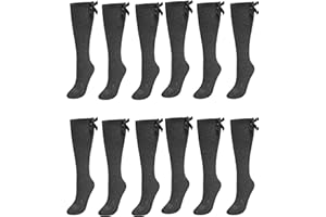 SOCK STACK 6 Pairs Of Girls Bow Knee High Socks, White Grey Black Navy Long School Socks With Ribbons Bows