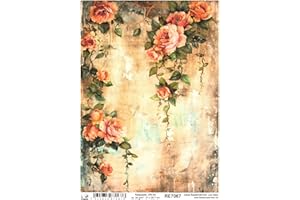 Josys Bastelmärchen Reispapier DIN A4 Strohseide Decoupage Vintage Shabby Blumen Rosen RE7067