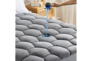 SONIVE Waterproof Thick Mattress Topper Ultra Fluffy Soft Topper Breathable Pad Machine Washable Fitted Mattress Protector Bedding Topper for Single Bed, Grey 90x190cm