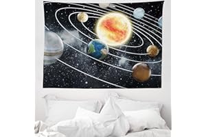 ABAKUHAUS Weltraum Wandteppich, Sonnensystem-Planeten aus Weiches Mikrofaser Stoff Waschbar ohne Verblassen Digitaldruck, 150 x 110 cm, Schwarz Mehrfarbig