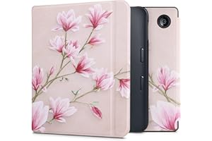 kwmobile Étui Compatible avec Kobo Libra 2 Coque - Étui à Rabat magnétique Tablette eReader Similicuir - Rose Clair-Blanc-Rose Ancien