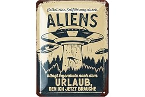 LANOLU Cartel de Chapa Retro Alien Holiday, Carteles de Metal Vintage con refranes, decoración Shabby Chic para Cocina y jardín, Carteles de Metal Divertidos 15 x 20 cm